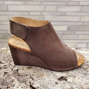 Clarks Cusion Suede Cork Wedges Slingback Women’s Sandals brown tupe new 8